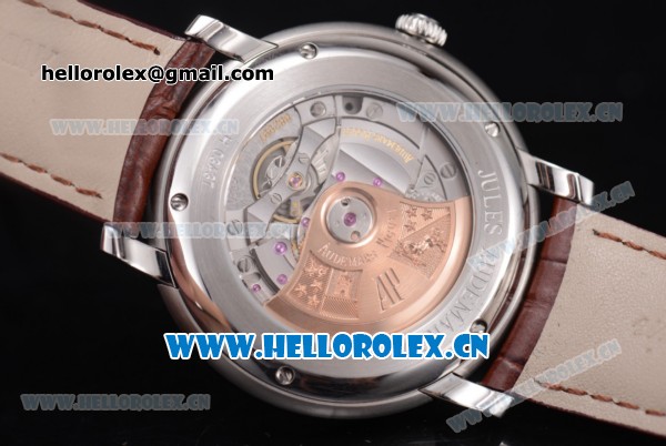 Audemars Piguet Jules Audemars Clone AP Calibre 3120 Automatic Steel Case with White Dial Roman Numeral Markers and Brown Leather Strap - 1:1 Original (EF) - Click Image to Close